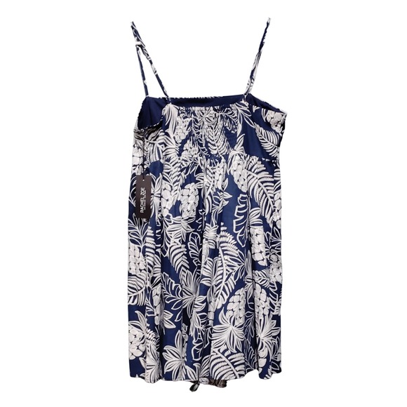 Rachel Zoe Womens 10 Navy White Tropical Print Smocked Bodice Romper - Picture 3 of 10